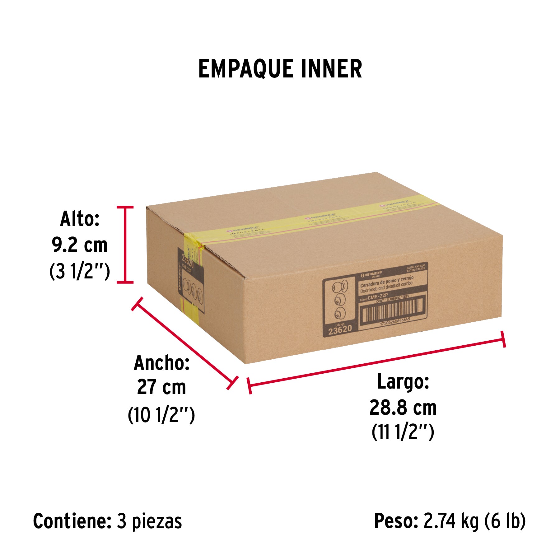 Combo cerraduras, llave-llave, latón antiguo, Hermex Basic