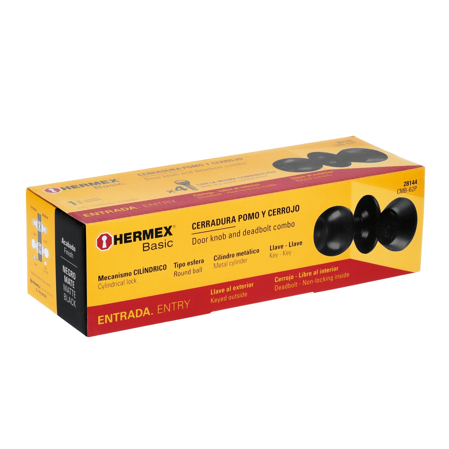 Combo cerraduras, llave-llave, Negro, Hemex Basic