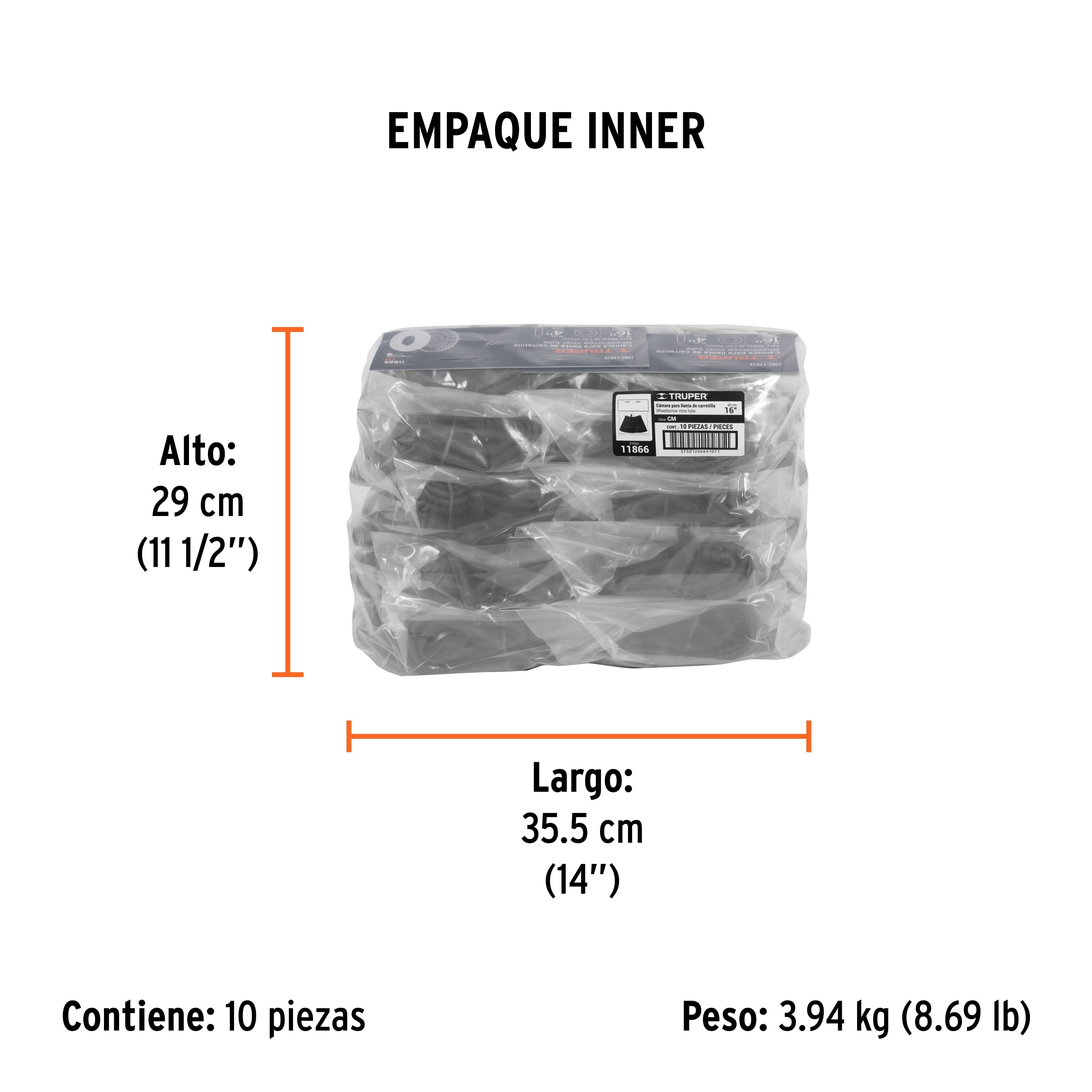 Cámara para llanta de carretilla, 16"