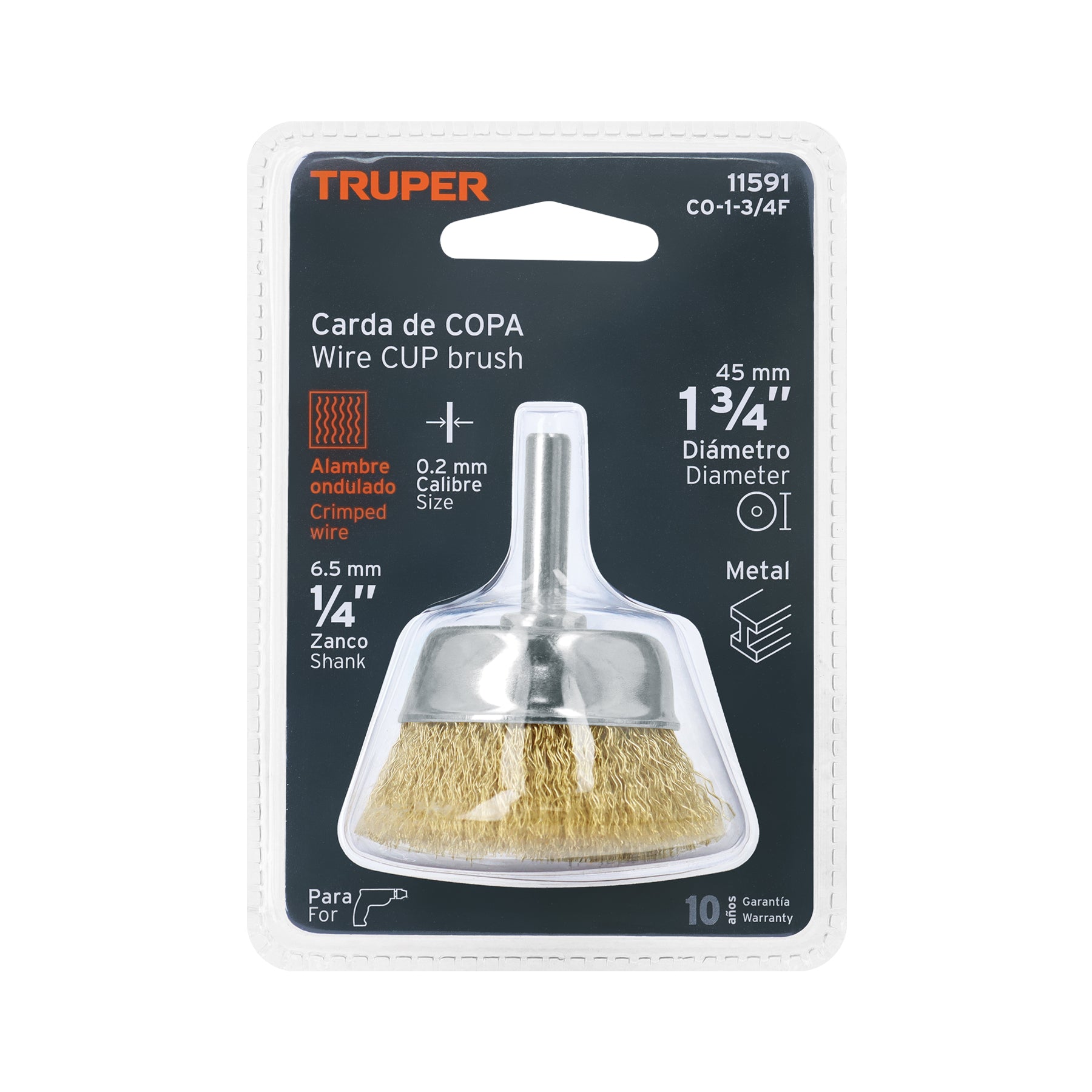 Carda de copa, alambre fino, 1-3/4" para taladro