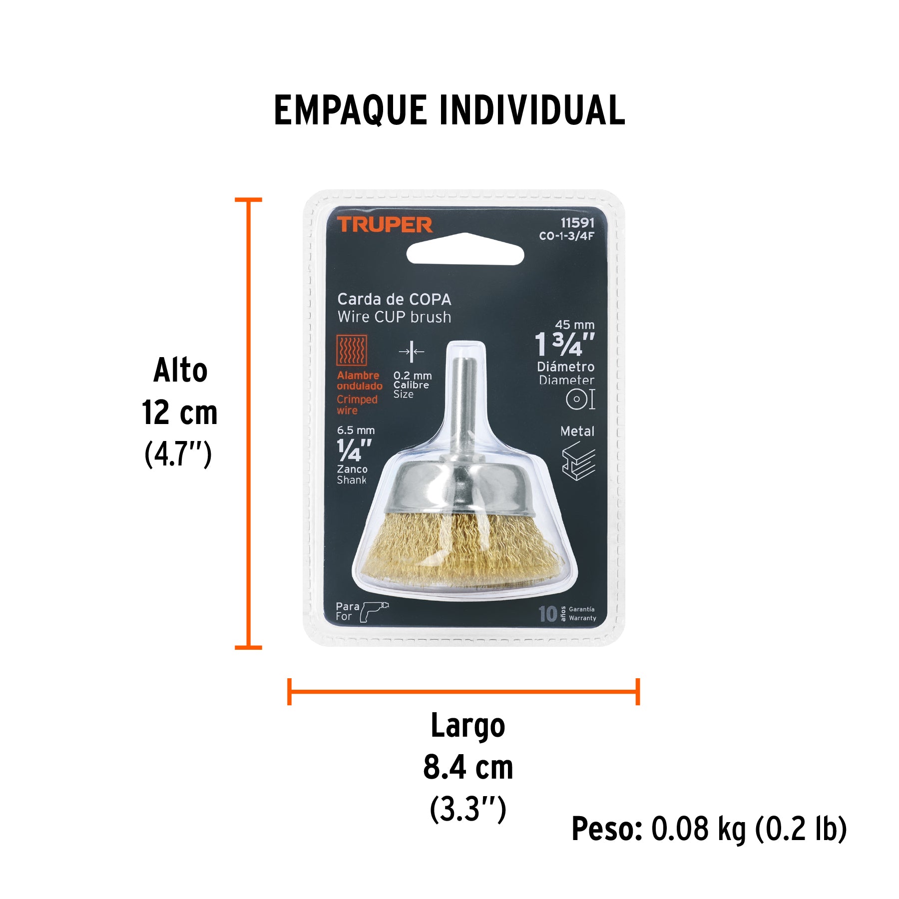 Carda de copa, alambre fino, 1-3/4" para taladro