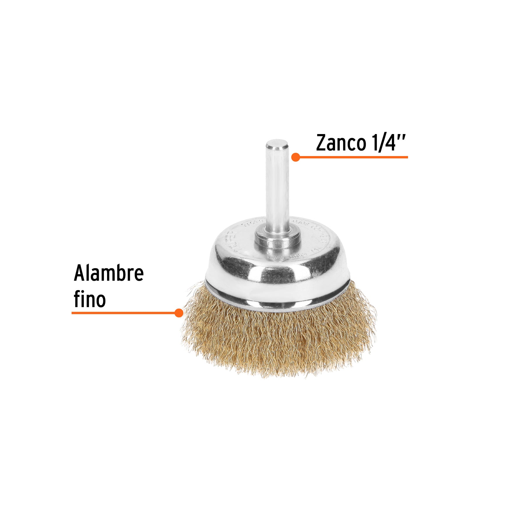 Carda de copa, alambre fino, 1-3/4" para taladro