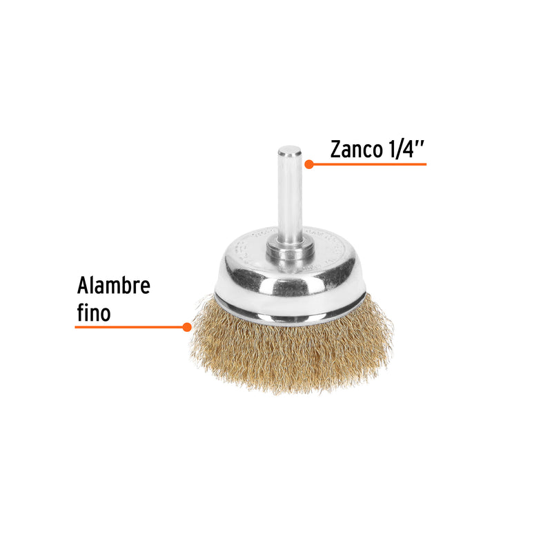 Carda de copa, alambre fino, 1-3/4" para taladro