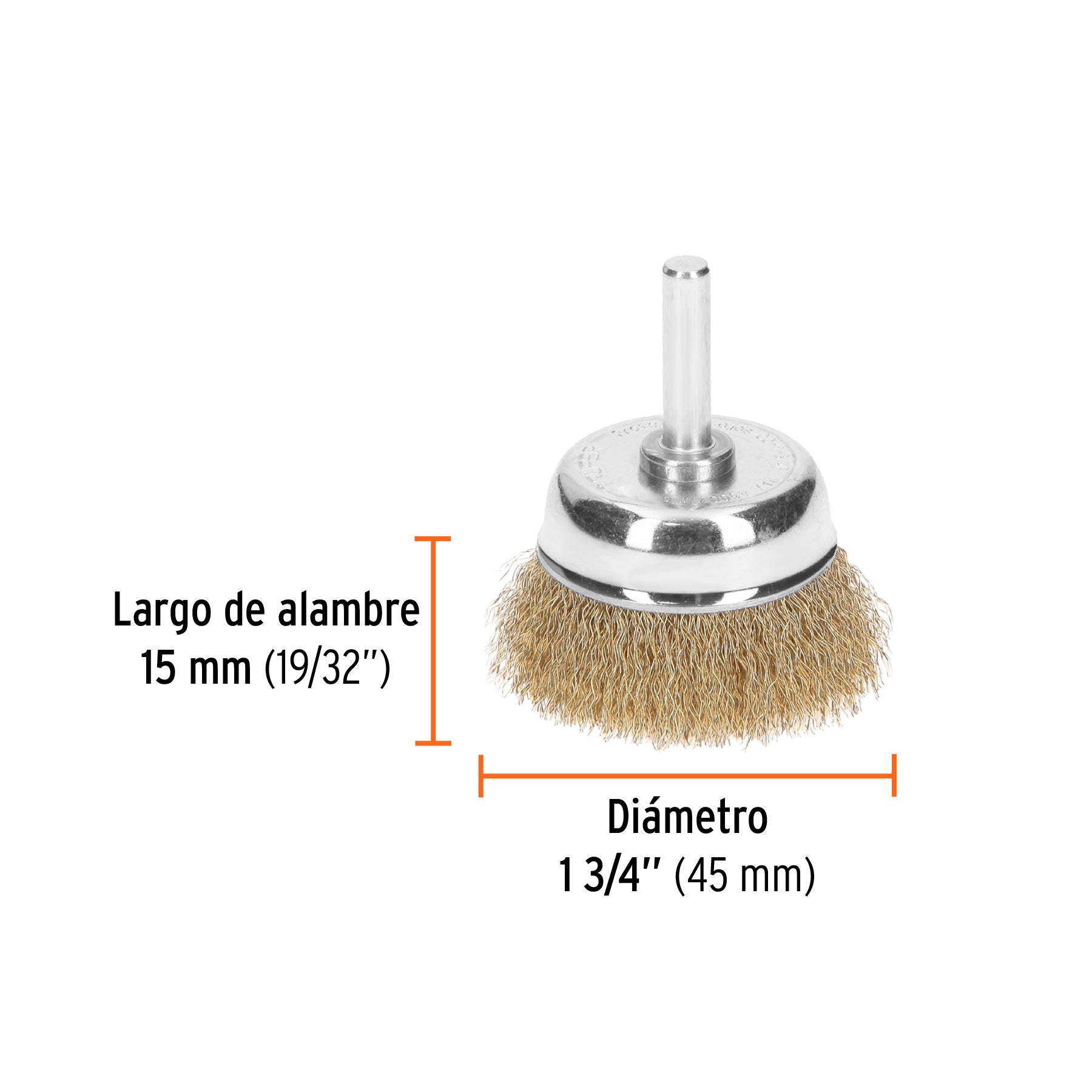 Carda de copa, alambre fino, 1-3/4" para taladro
