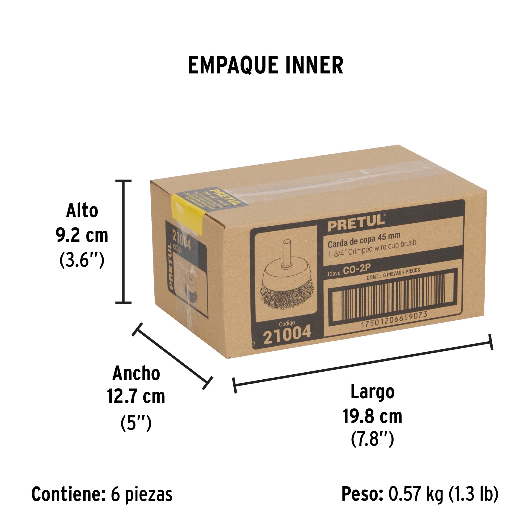 Carda de copa, alambre trenzado grueso, 2" p/taladro, Pretul