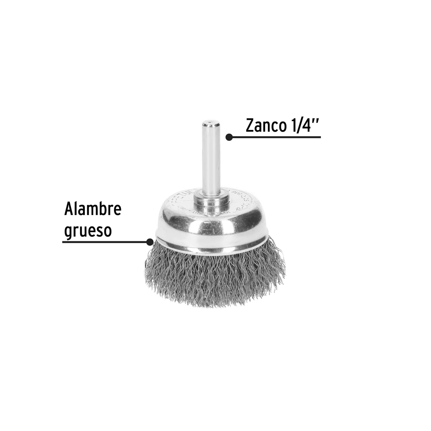 Carda de copa, alambre trenzado grueso, 2" p/taladro, Pretul