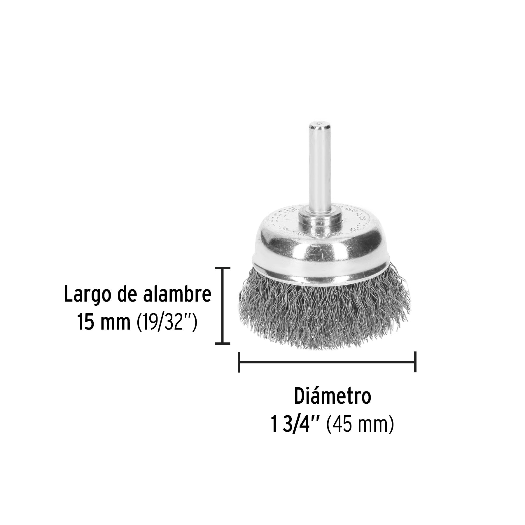 Carda de copa, alambre trenzado grueso, 2" p/taladro, Pretul