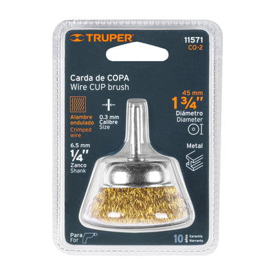 Carda de copa, alambre grueso, 1-3/4" para taladro