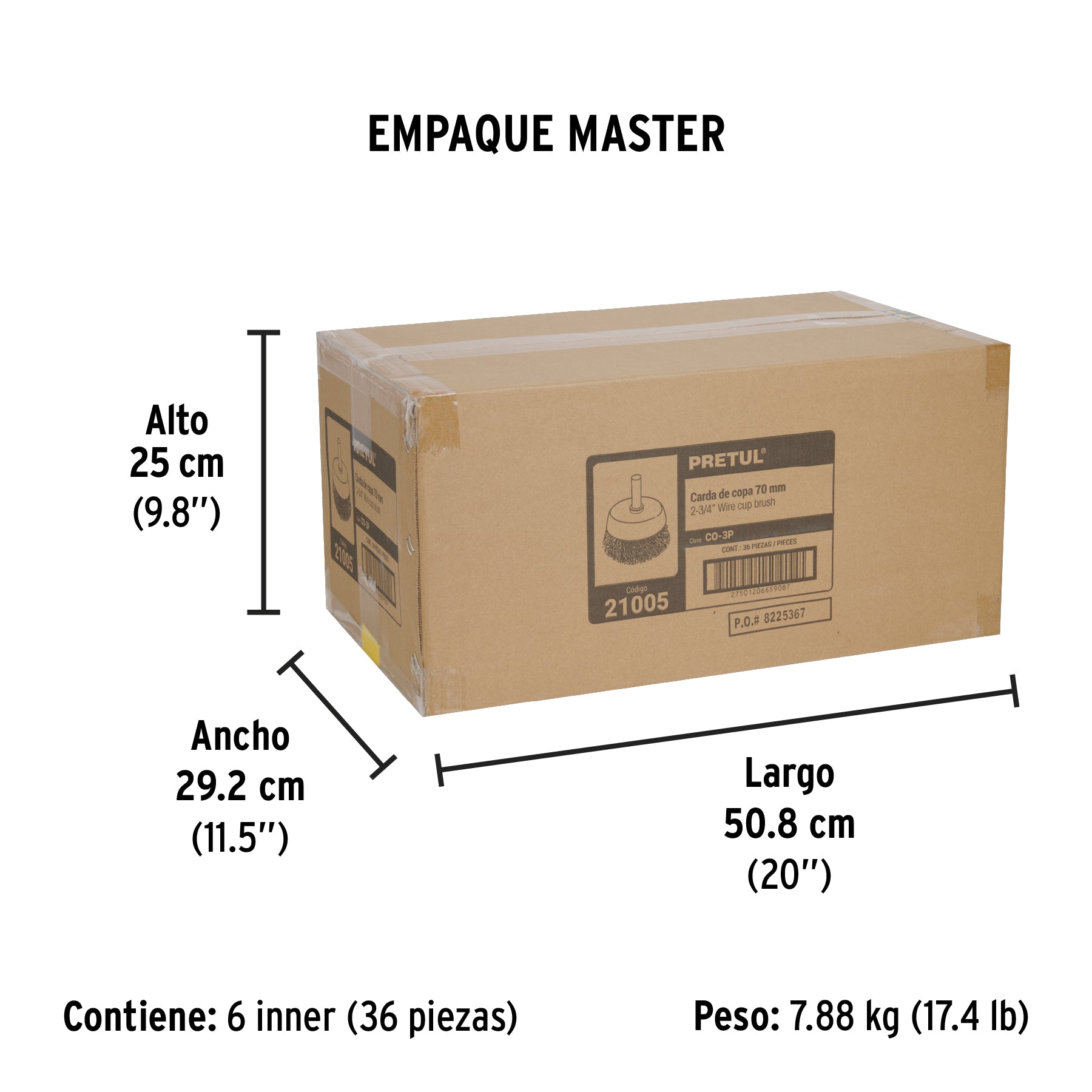 Carda de copa, alambre trenzado grueso, 3" p/taladro, Pretul