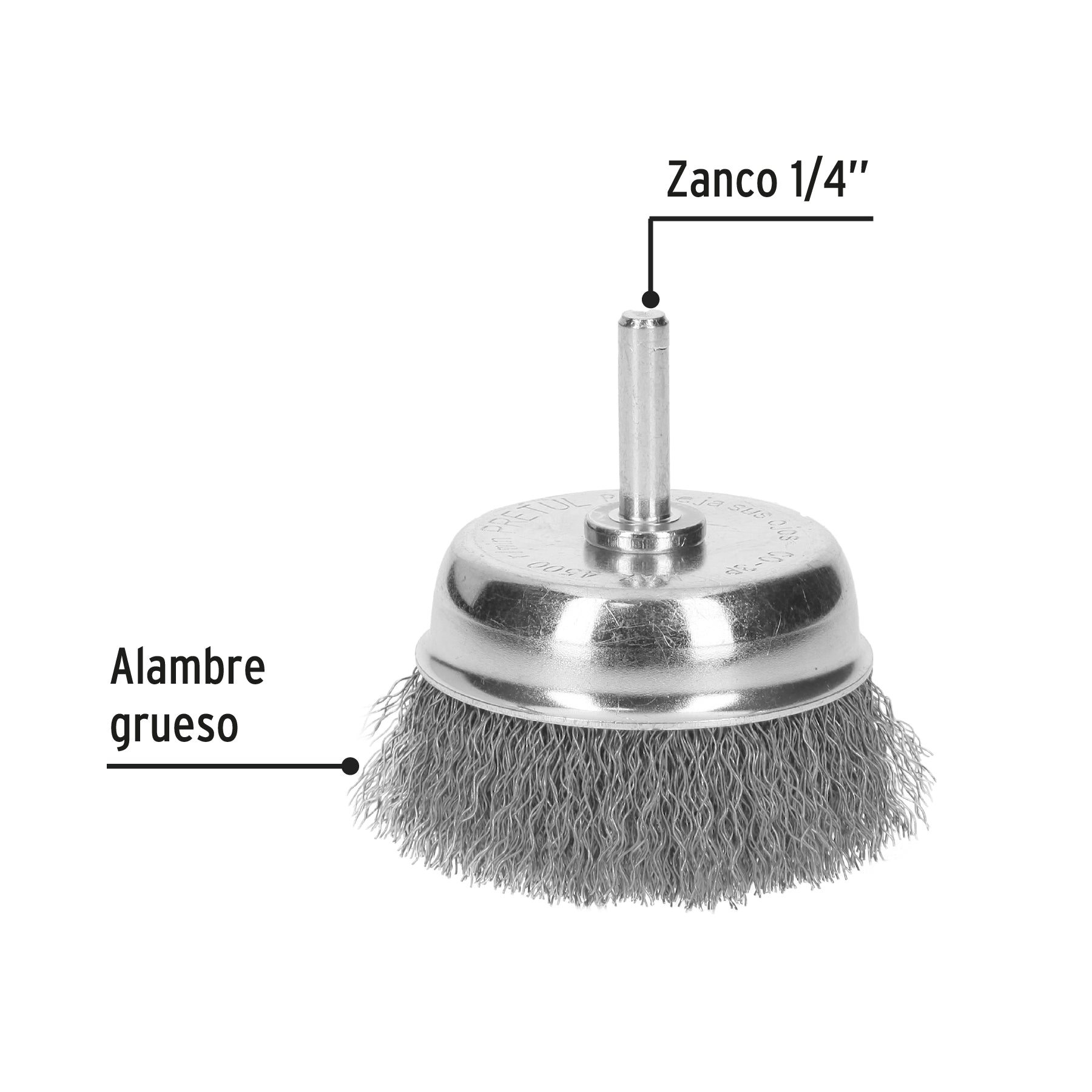 Carda de copa, alambre trenzado grueso, 3" p/taladro, Pretul
