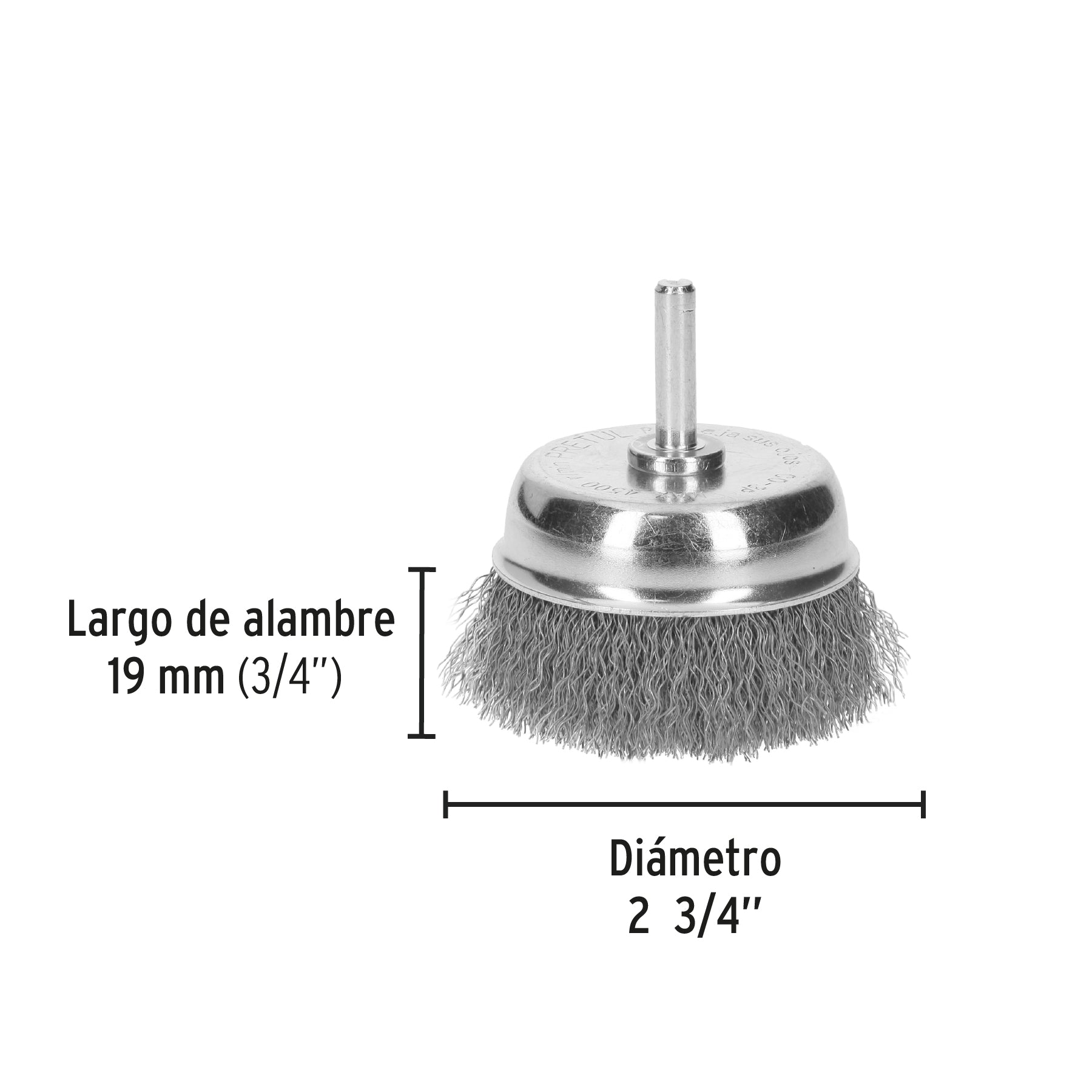 Carda de copa, alambre trenzado grueso, 3" p/taladro, Pretul