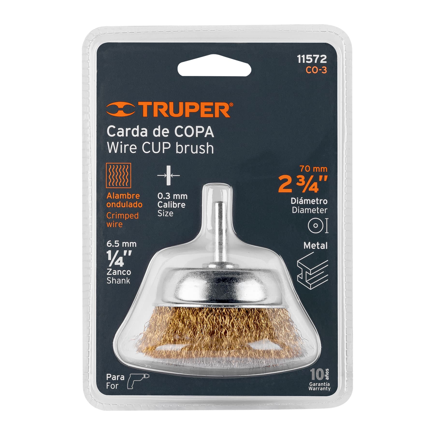 Carda de copa, alambre grueso, 2-3/4" para taladro