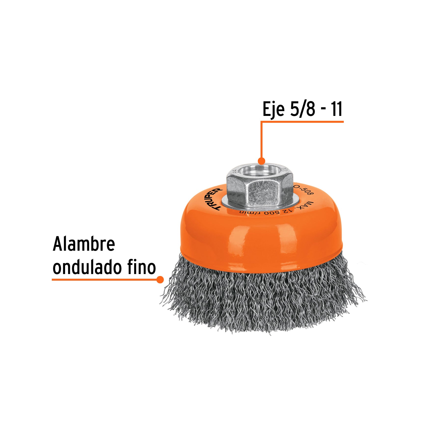 Carda de copa, alambre ondulado, 3" para esmeril