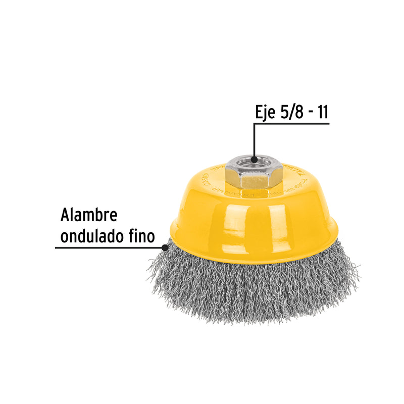 Carda copa 4' alambre ondulado fino, eje 5/8'-11, Pretul
