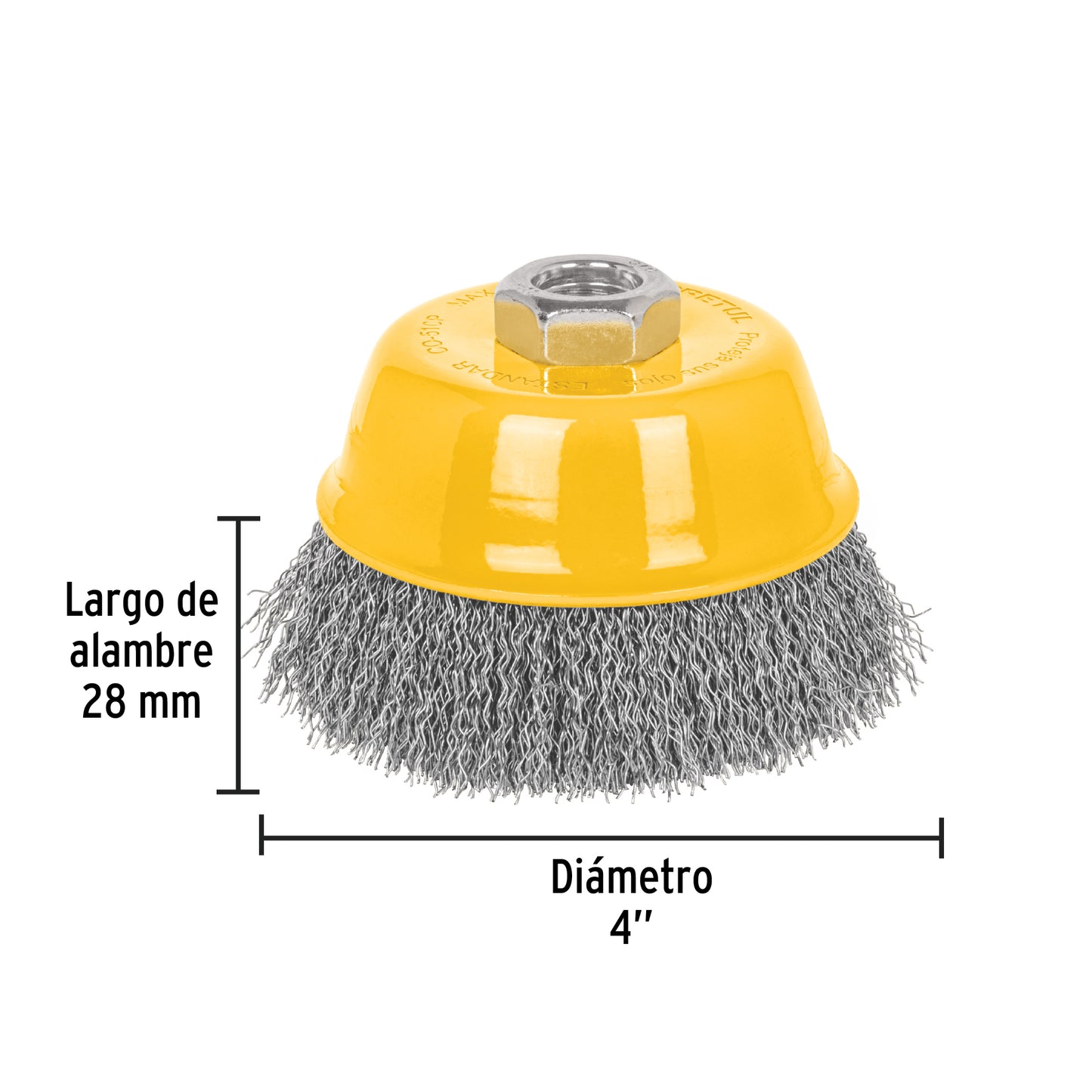 Carda copa 4' alambre ondulado fino, eje 5/8'-11, Pretul