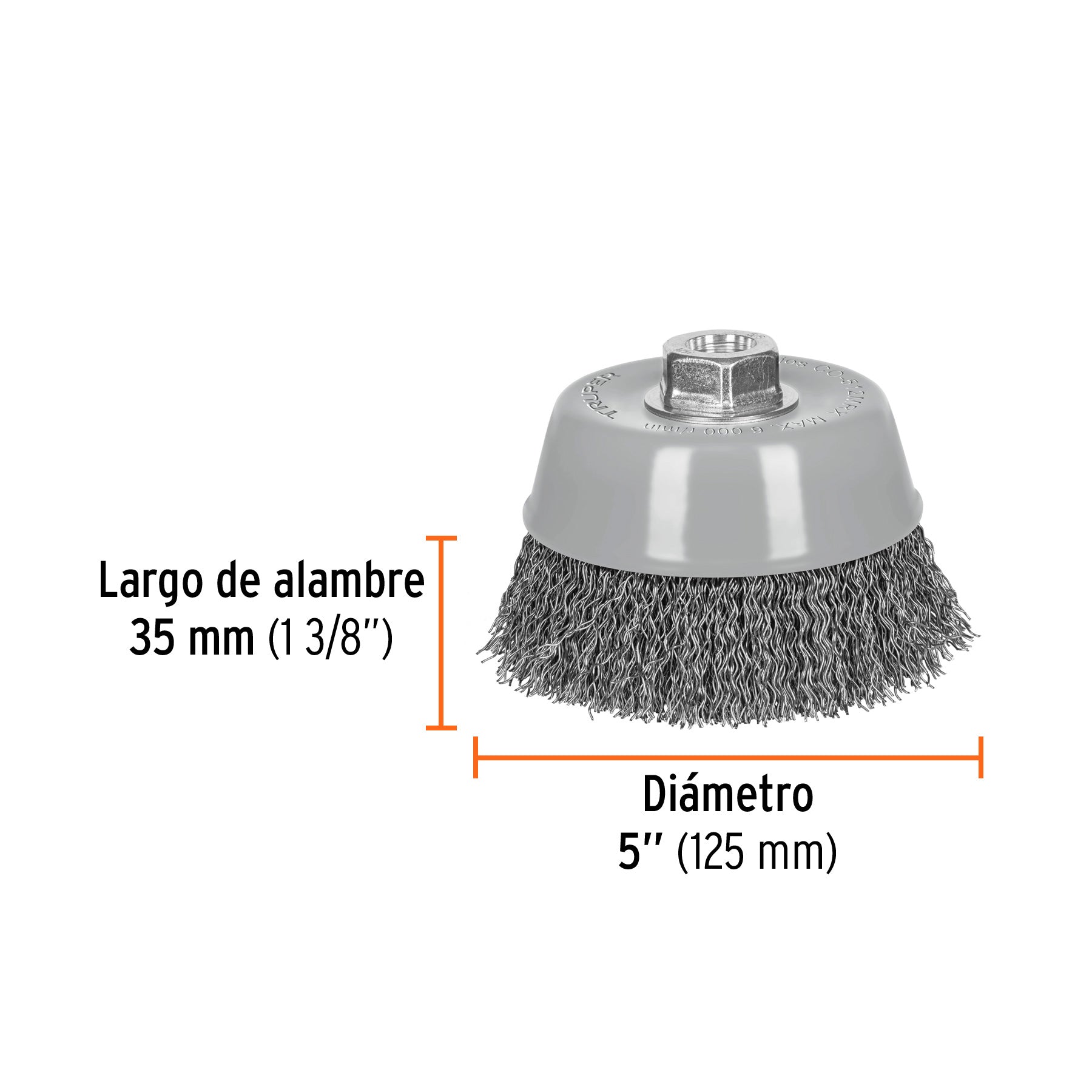 Carda de copa, alambre ondulado grueso, 5', Multi rosca