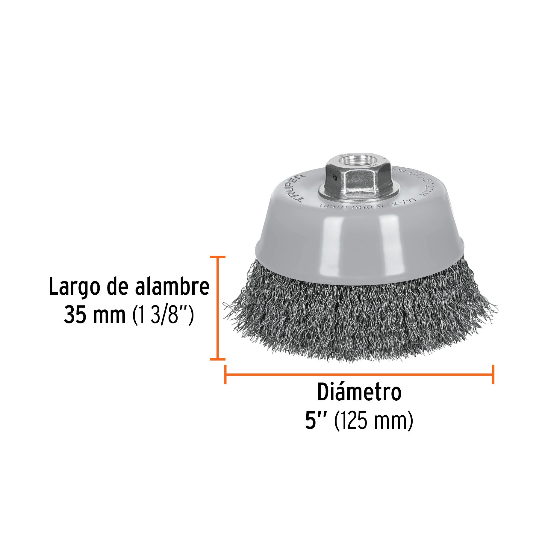 Carda de copa, alambre ondulado fino, 5', Multi rosca
