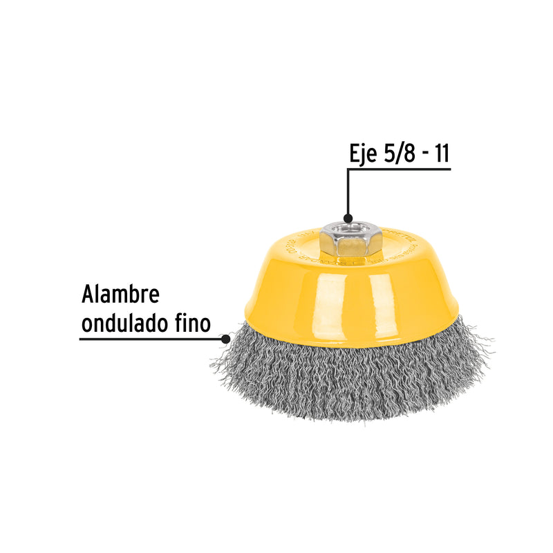 Carda copa 5' alambre ondulado fino, eje 5/8'-11, Pretul