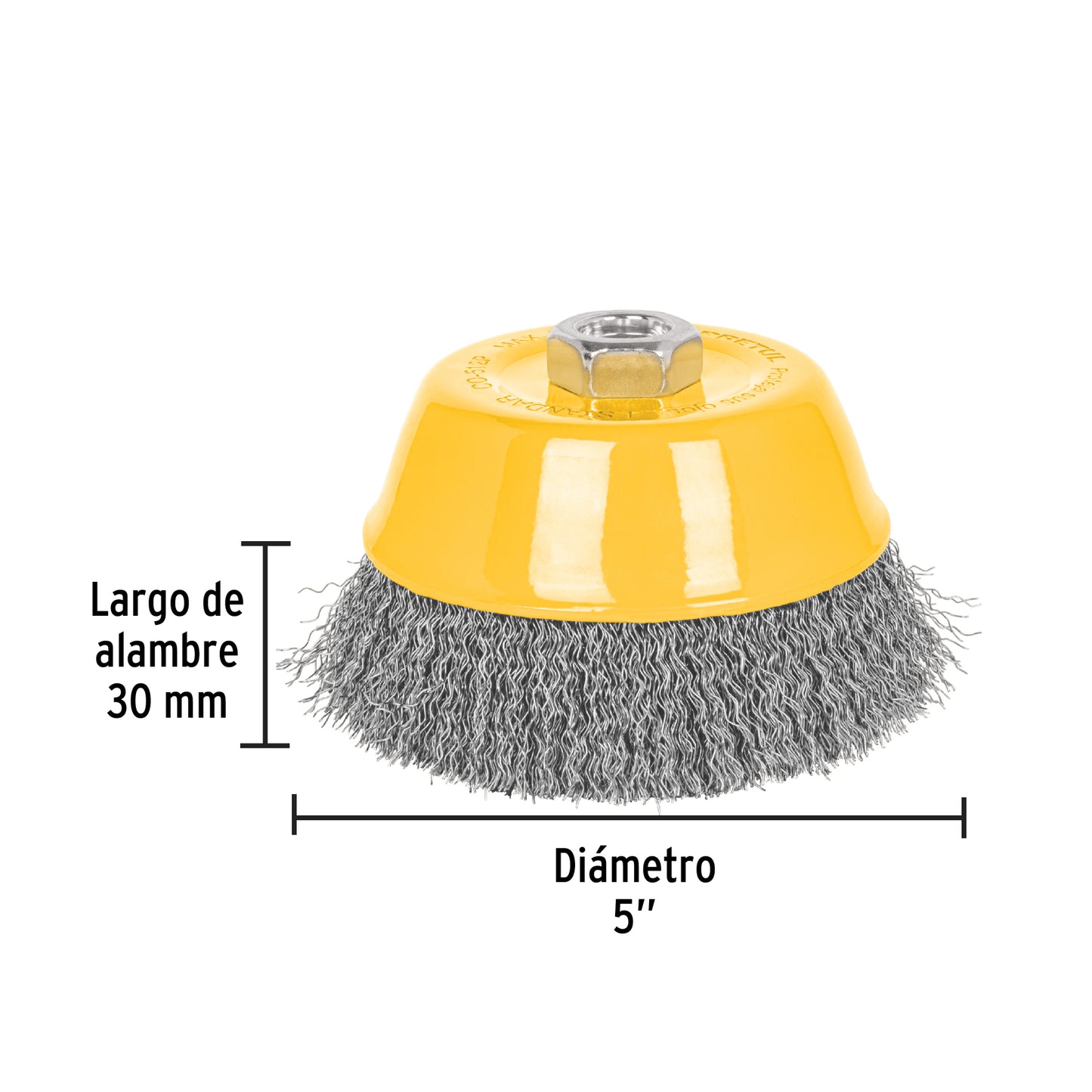 Carda copa 5' alambre ondulado fino, eje 5/8'-11, Pretul