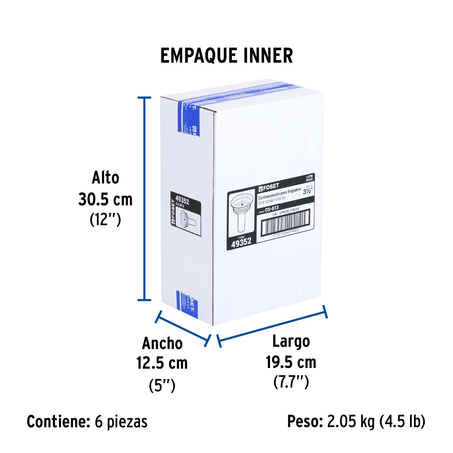 Contracanasta de acero inoxidable con tubo de latón, 3-1/2"