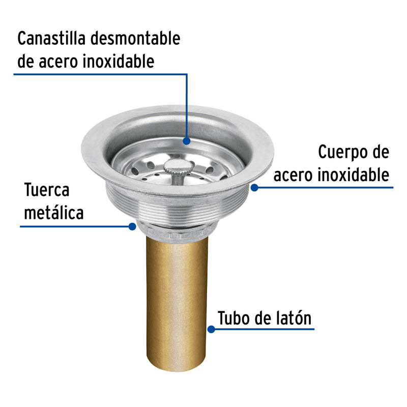 Contracanasta de acero inoxidable con tubo de latón, 3-1/2"