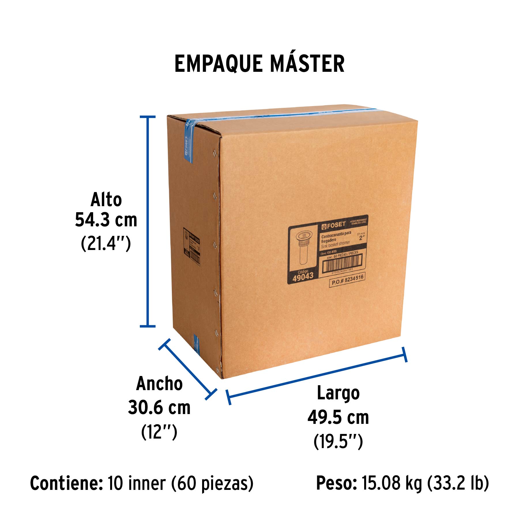 Contracanasta de acero inoxidable, 2-1/2"