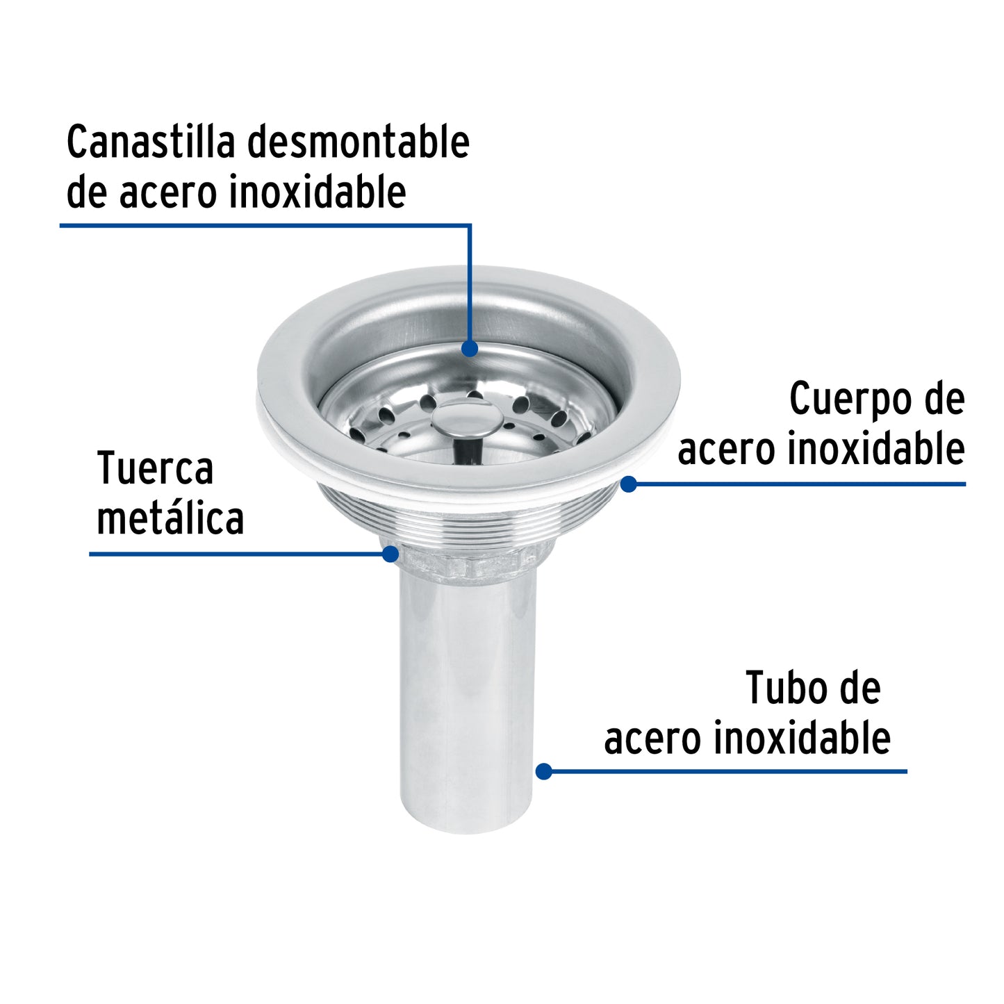 Contracanasta 3-1/2' inox, tubo inox, Foset