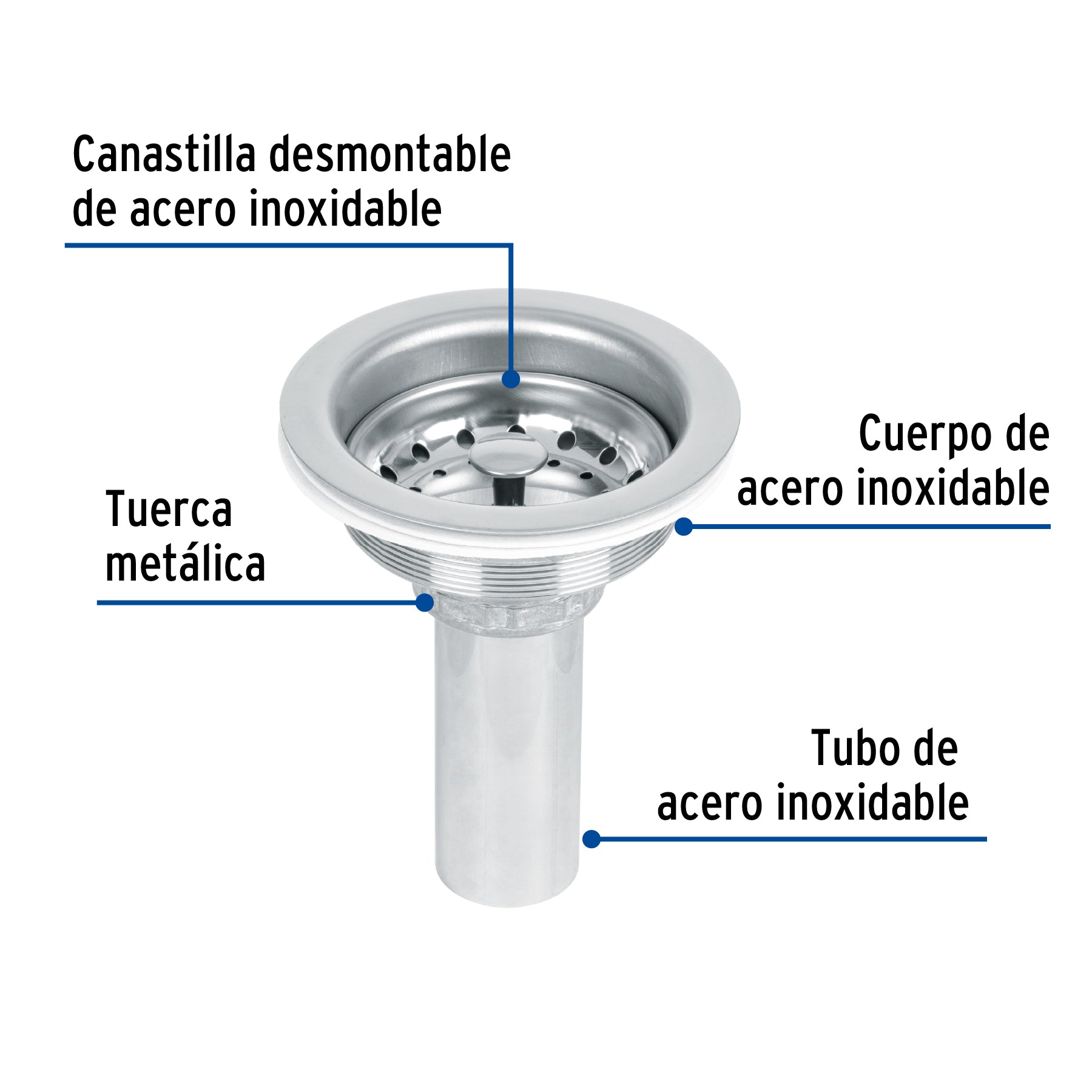 Contracanasta 3-1/2' inox, tubo inox, Foset