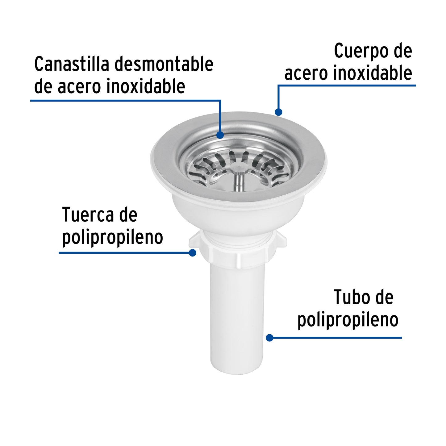 Contracanasta 3-1/2' inox, instalafácil, tubo plástico,Foset