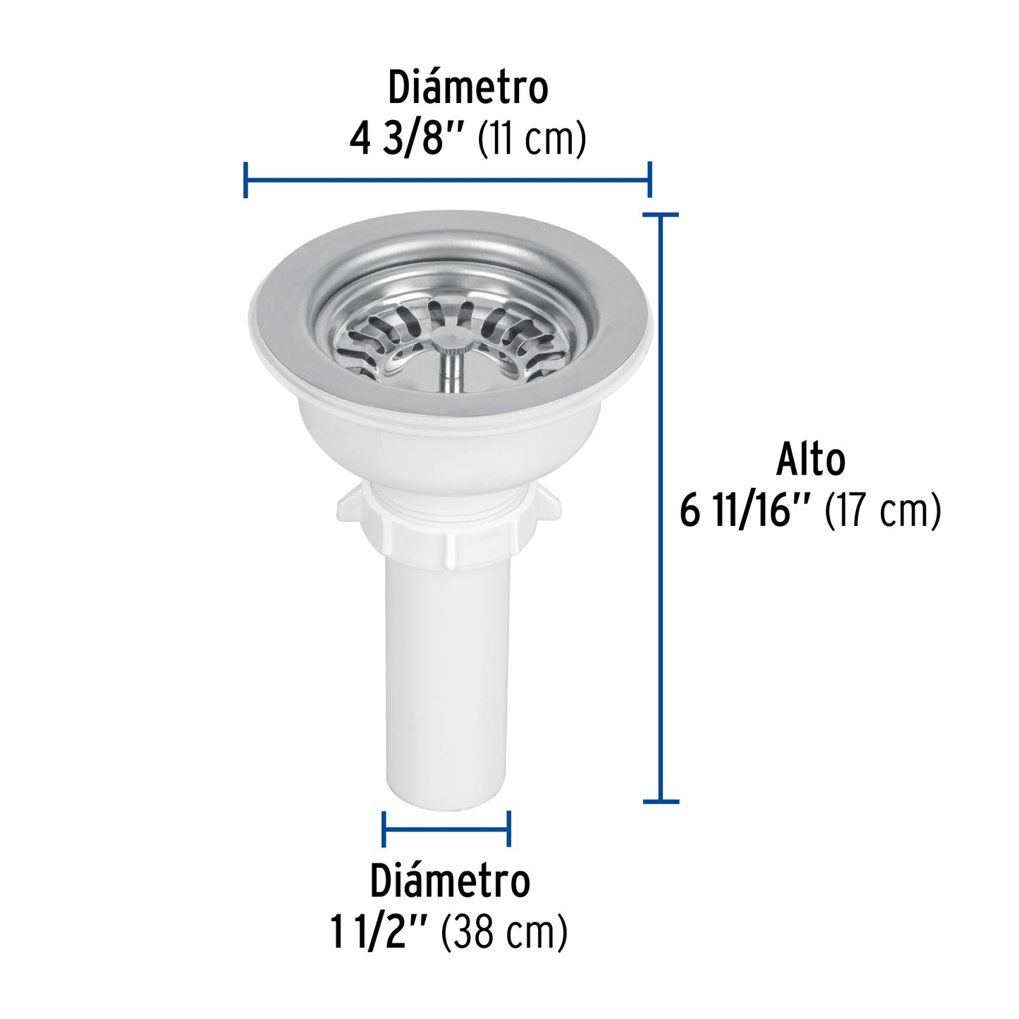 Contracanasta 3-1/2' inox, instalafácil, tubo plástico,Foset