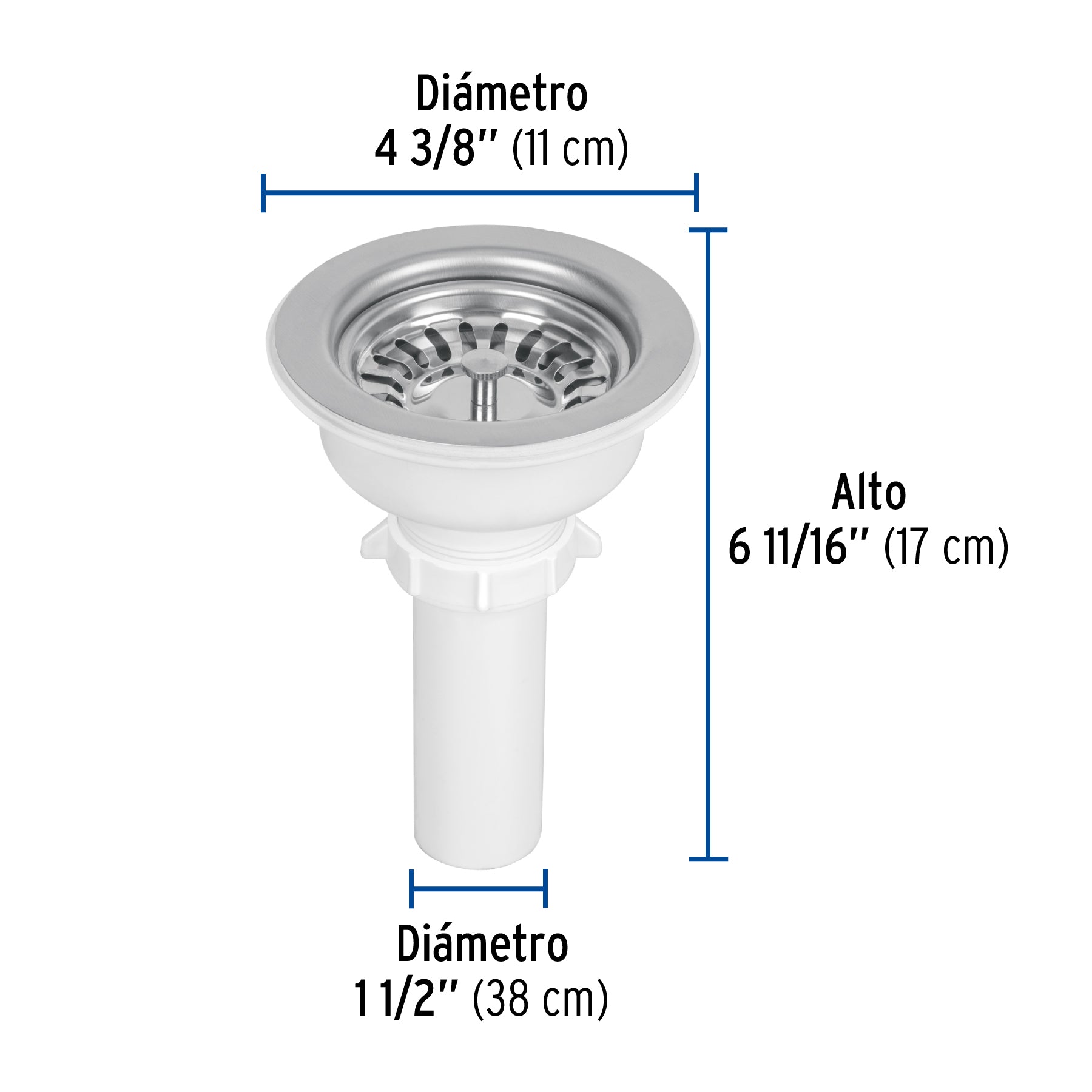 Contracanasta 3-1/2' inox, instalafácil, tubo plástico,Foset