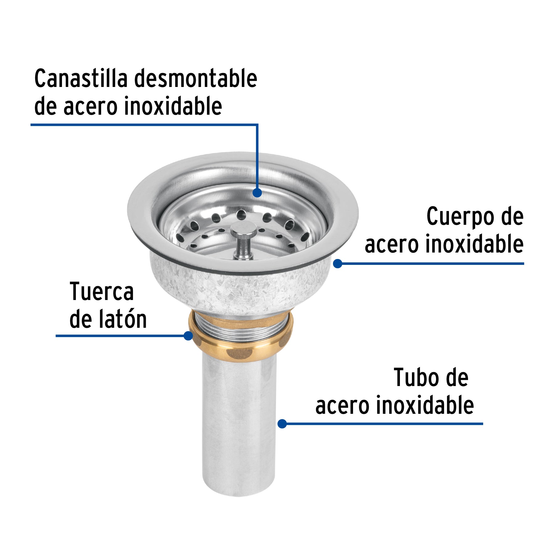 Contracanasta 3-1/2' inox, instalafácil, tubo inox, Foset