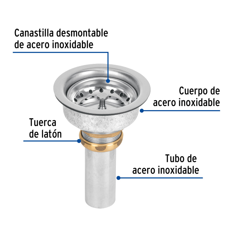 Contracanasta 3-1/2' inox, instalafácil, tubo inox, Foset