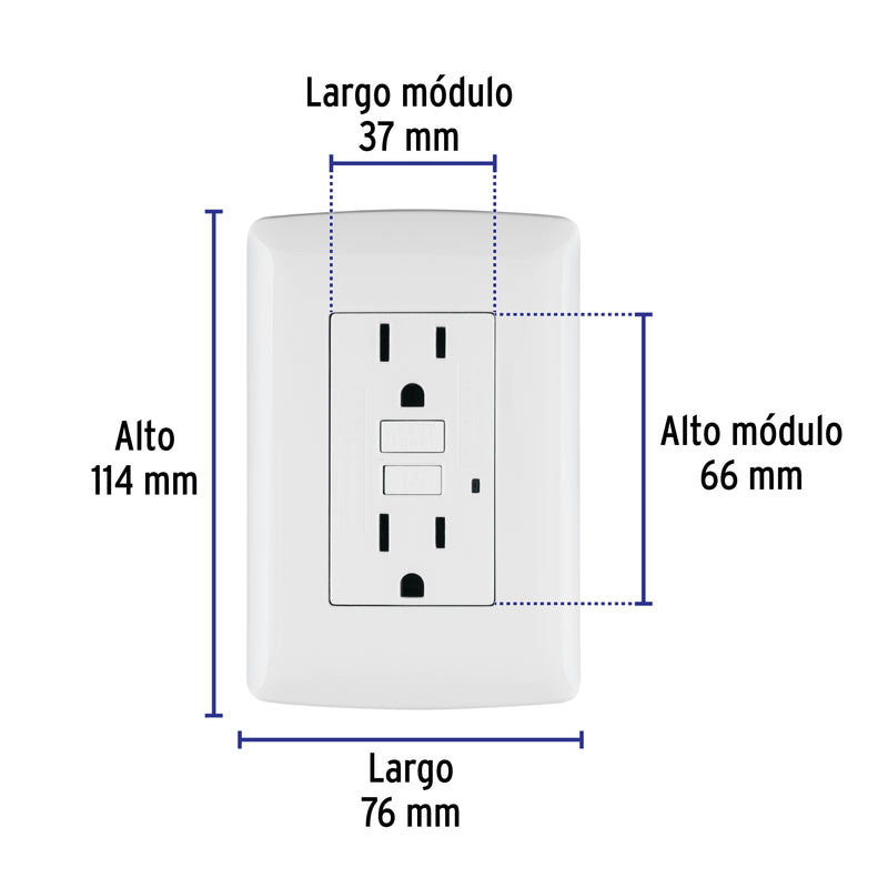 Contacto dúplex falla a tierra GFCI, blanco, línea Italiana