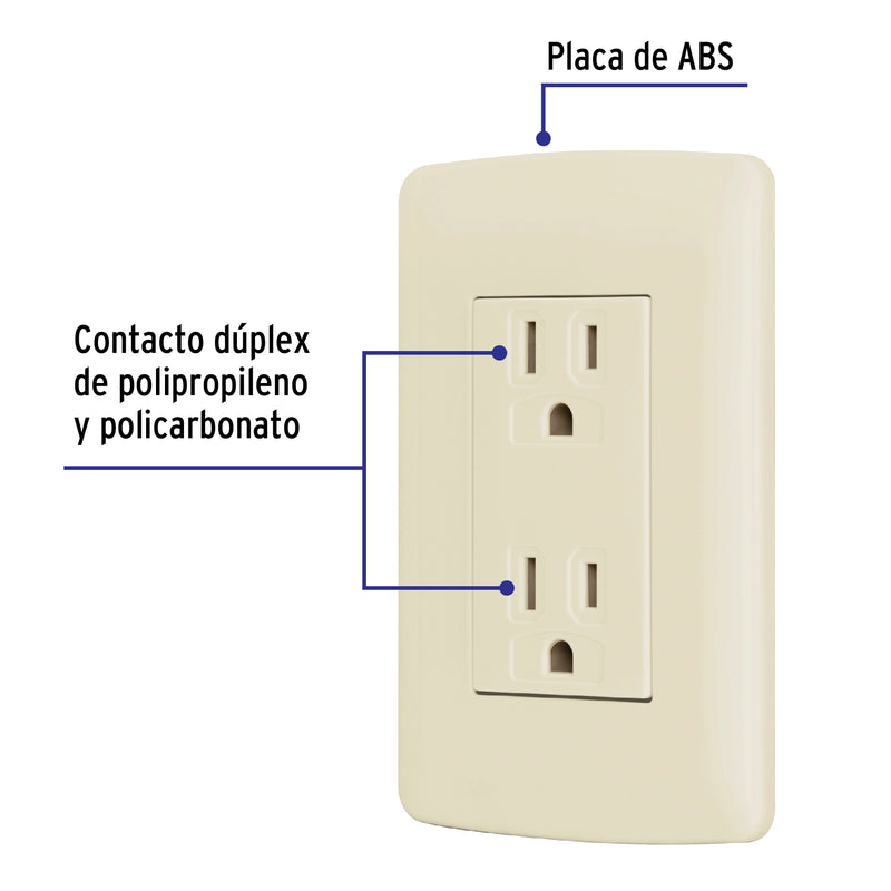 Contacto dúplex aterrizado, color marfil, línea Italiana 