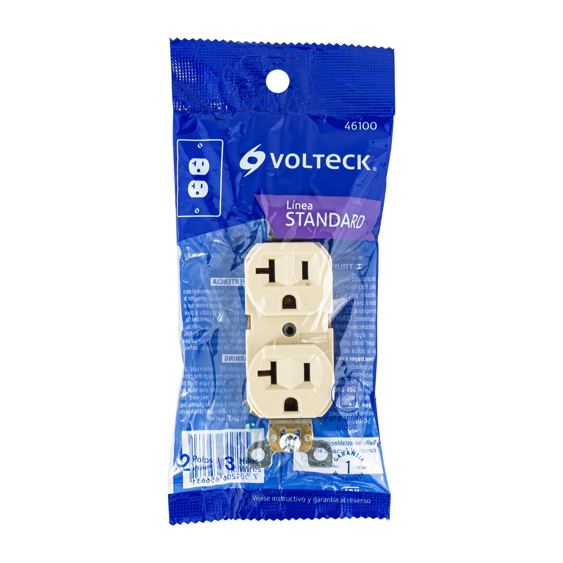 Contacto dúplex, 2 polos, 3 hilos, 20A, línea Standard