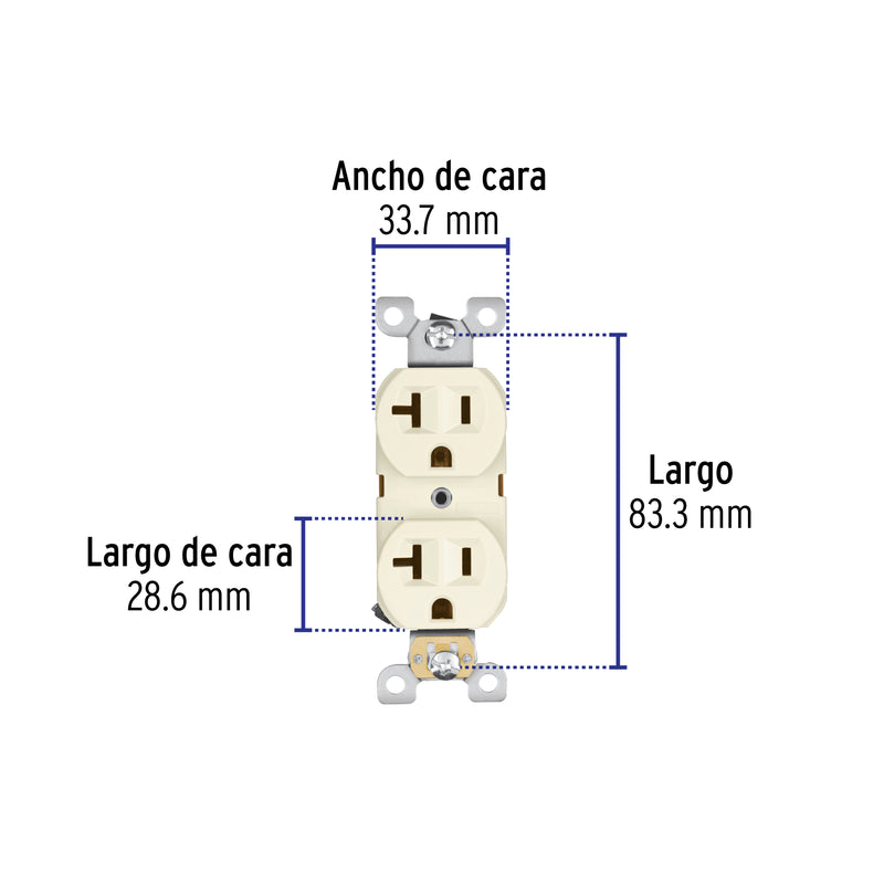 Contacto dúplex, 2 polos, 3 hilos, 20A, línea Standard