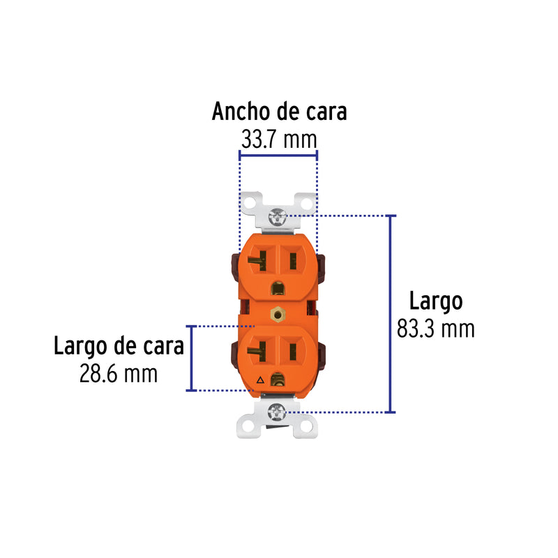 Contacto dúplex, tierra aislada, 20 A, línea standard