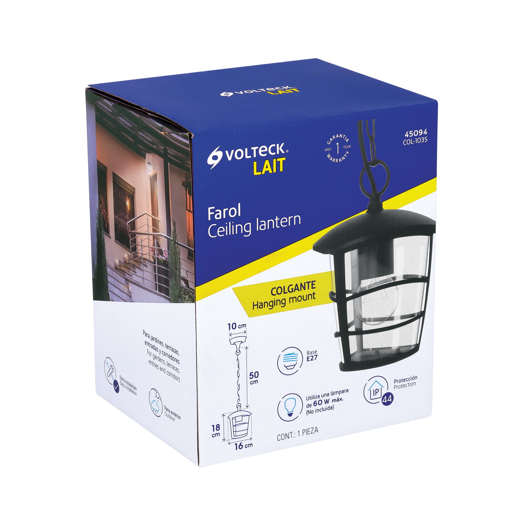 Arbotante farol colgante, diseño moderno,lámpara no incluida