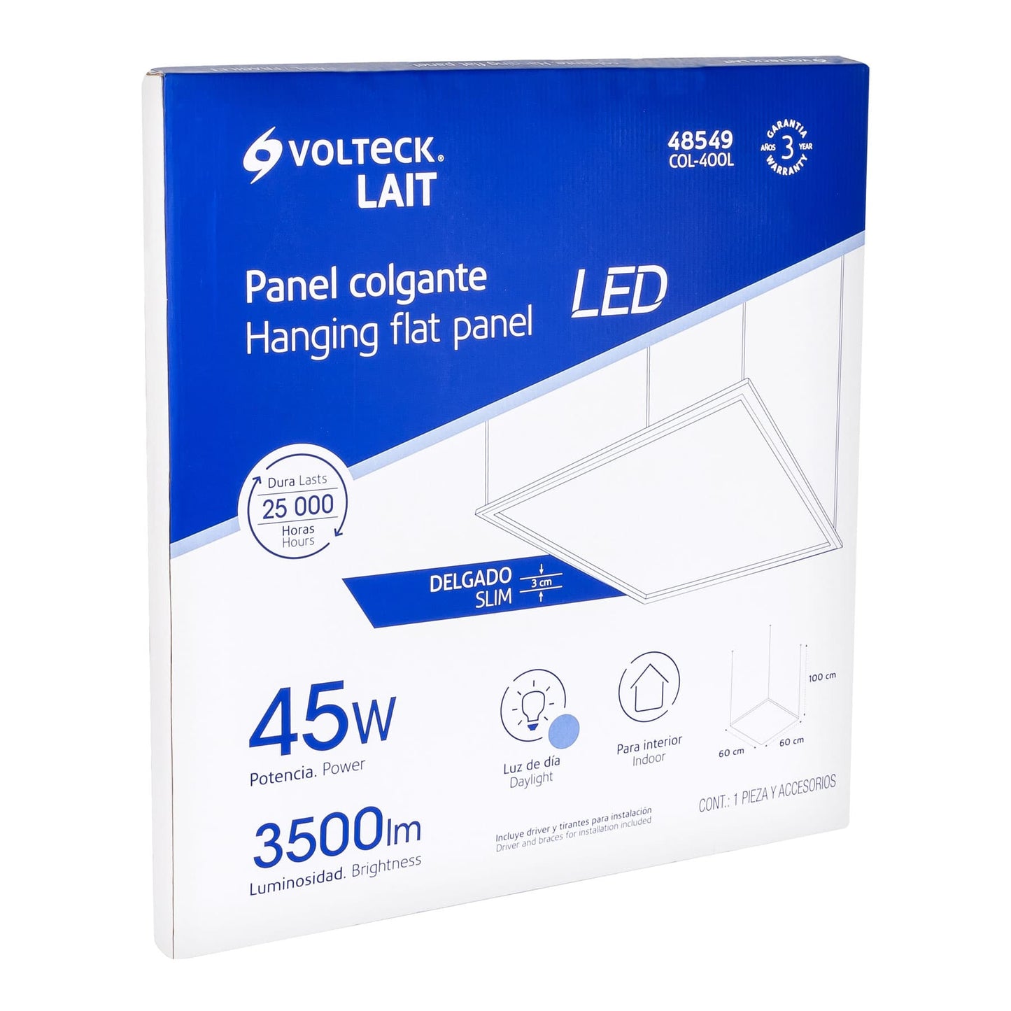 Panel colgante, 60X60 CM, 45W, 6500K, LED