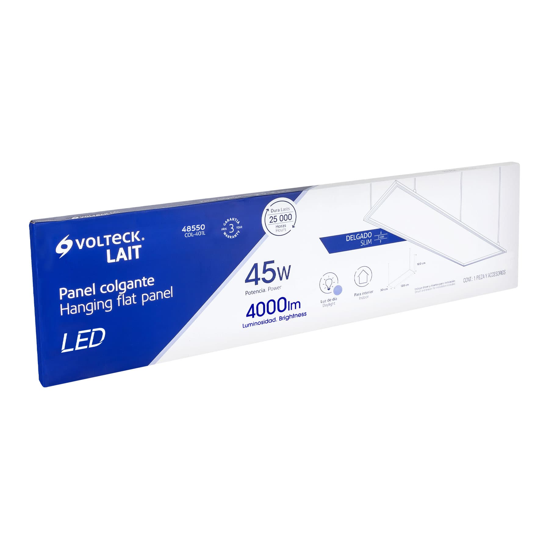 Panel colgante, 30X120 CM, 45W, 6500K, LED