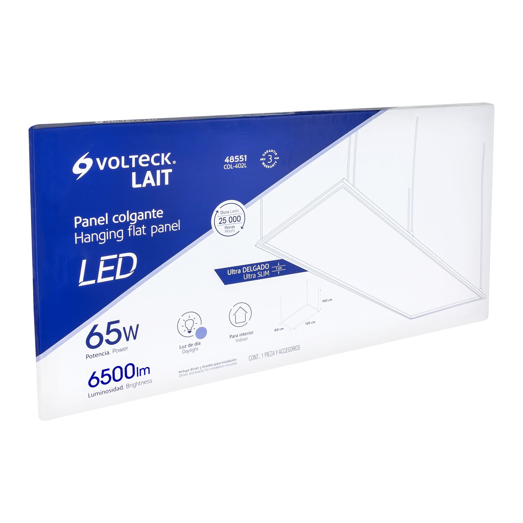 Panel colgante, 60X120 CM, 80W, 6500K, LED