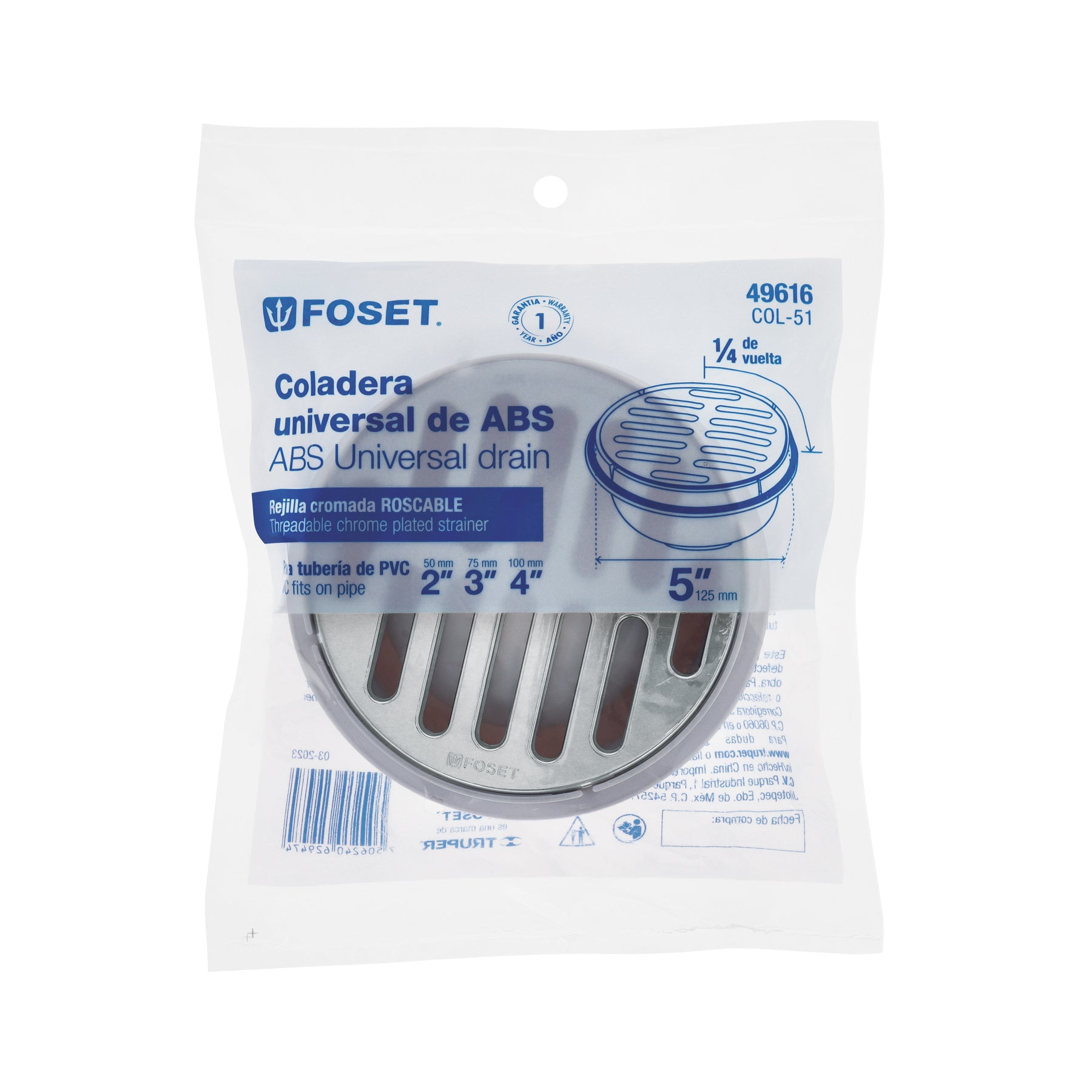 Coladera universal de polipropileno 5", rejilla cromada