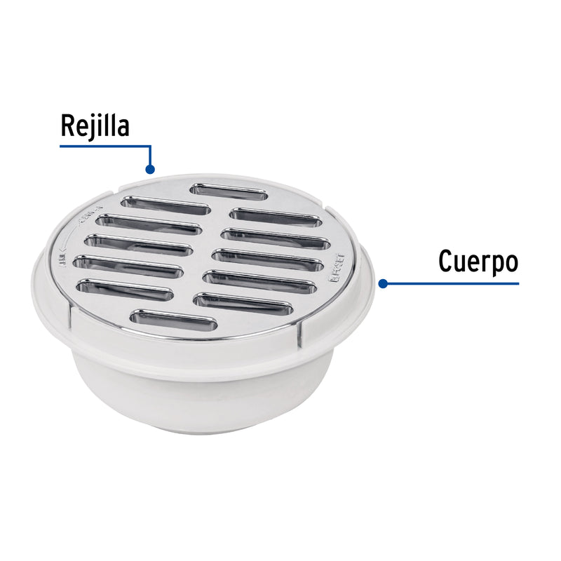 Coladera universal de polipropileno 5", rejilla cromada