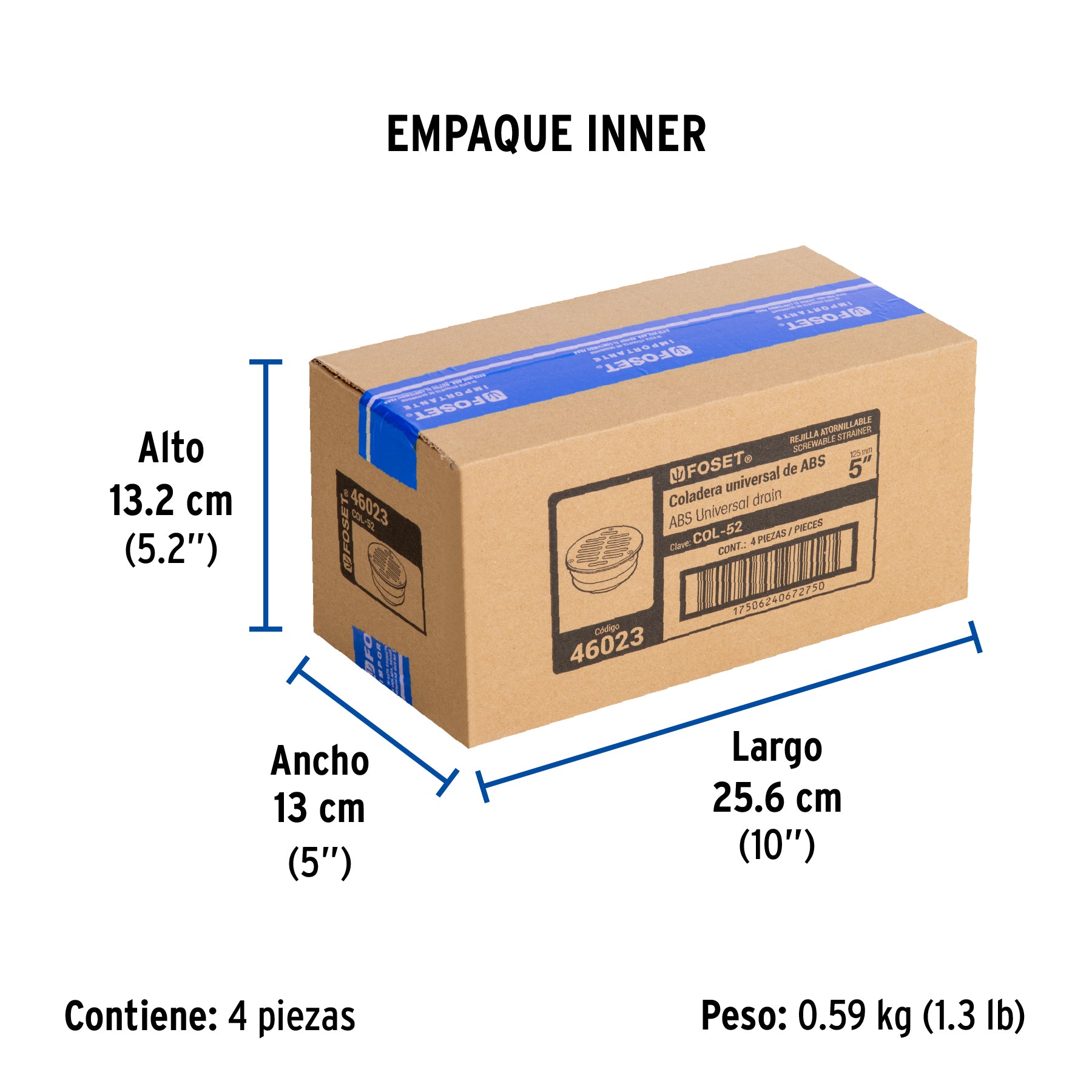 Coladera universal ABS 5", rejilla con 3 tornillos