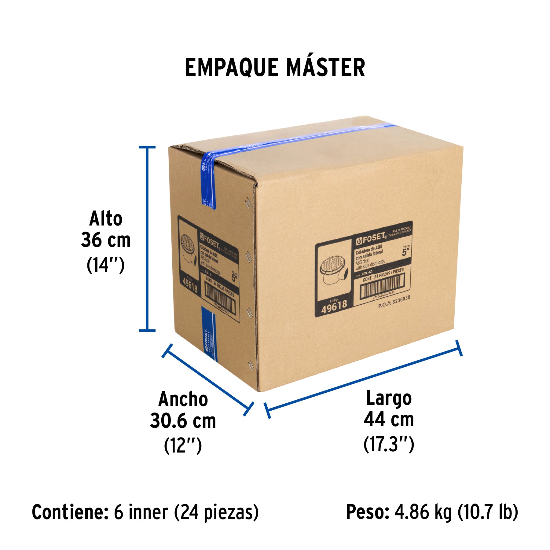 Coladera polipropileno 5", salida lateral 2", rejilla