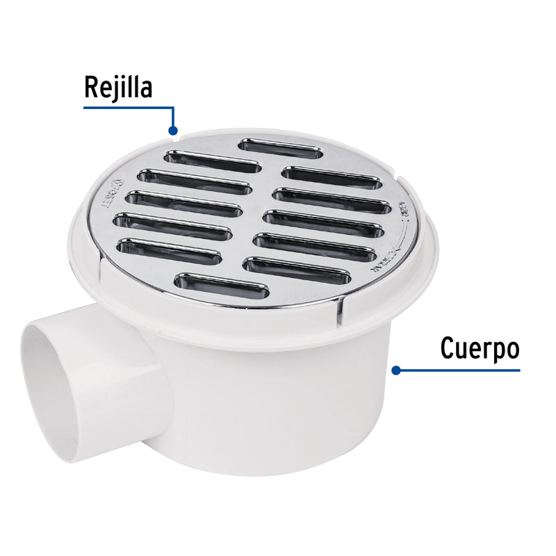 Coladera polipropileno 5", salida lateral 2", rejilla