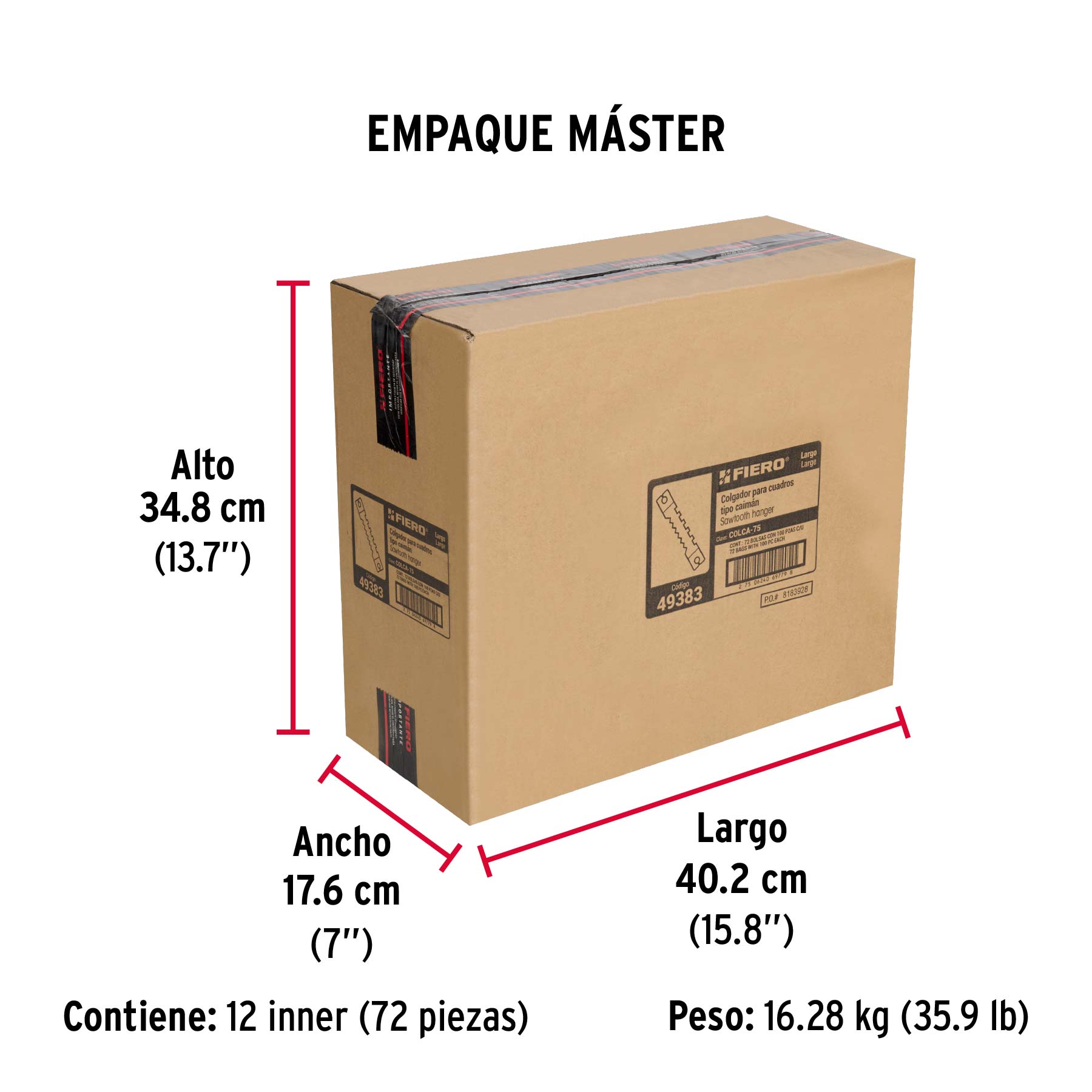 Bolsa con 100 colgadores de 75 mm tipo caimán, Fiero