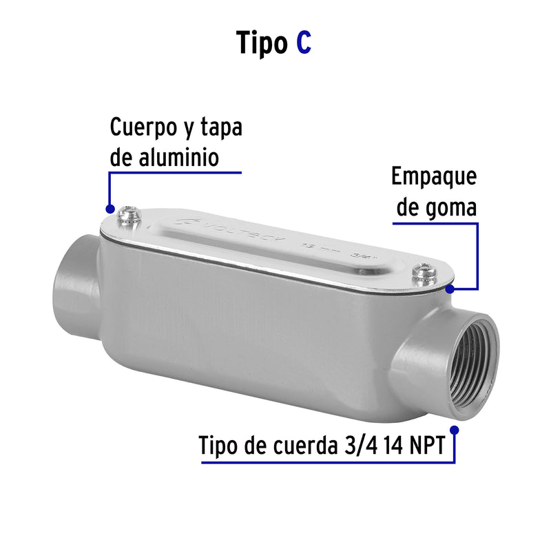 Condulet 3/4" conexión tipo C, Volteck