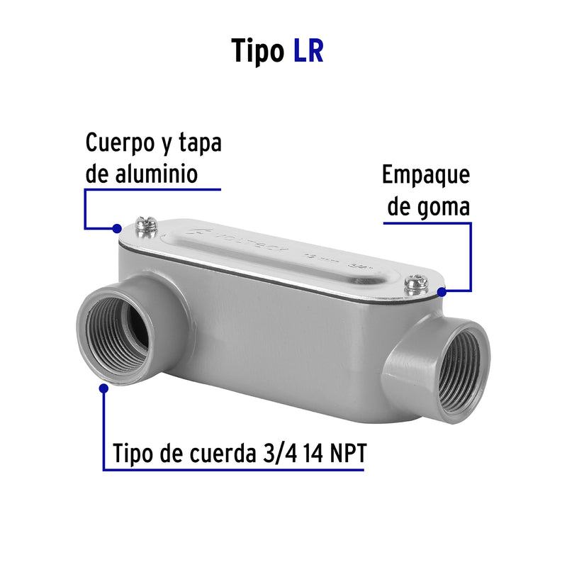 Condulet 3/4" conexión tipo LR, Volteck